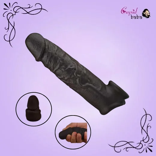 6.5 Inch Double Hole Black Silicone Penis Sleeve