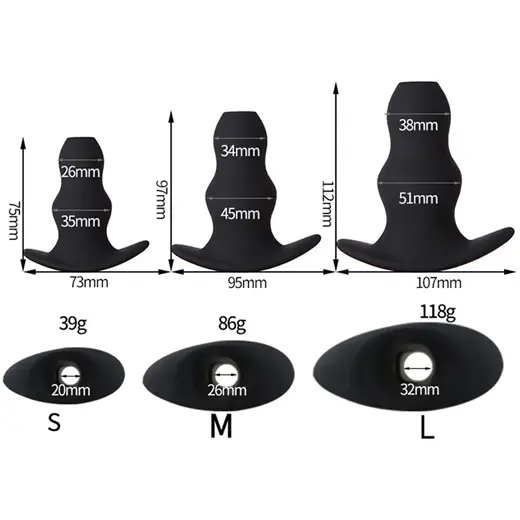 3 Pcs kit Soft Silicone Hollow Enema Butt Plug Prostate Massager