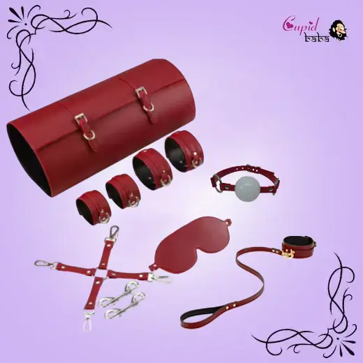 6 Pcs Red/Black Luxury Leather Bdsm kit