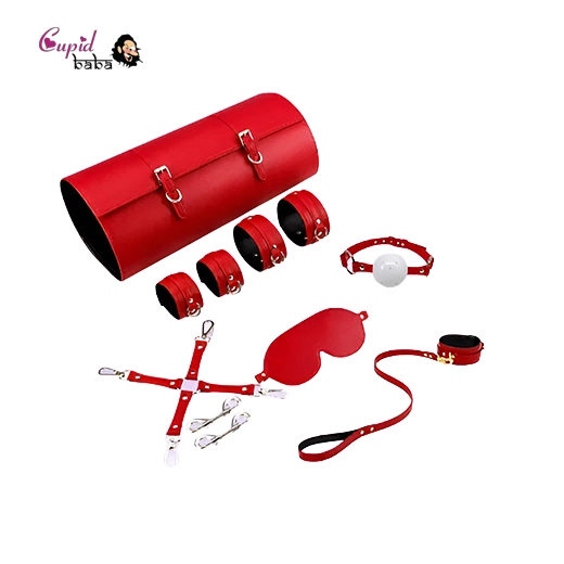 6 Pcs Red/Black Luxury Leather Bdsm kit