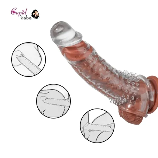 8 Inch Reusable Transparent Texture Men Penis Enlargement Sleeve