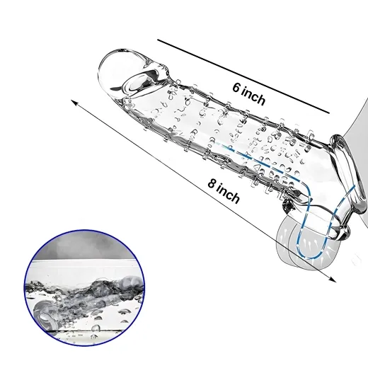 8 Inch Reusable Transparent Texture Men Penis Enlargement Sleeve