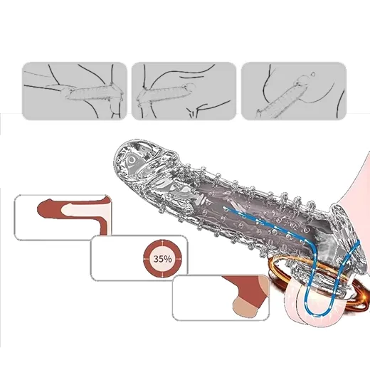 8 Inch Reusable Transparent Texture Men Penis Enlargement Sleeve