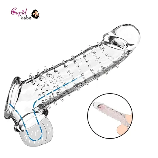 8 Inch Reusable Transparent Texture Men Penis Enlargement Sleeve