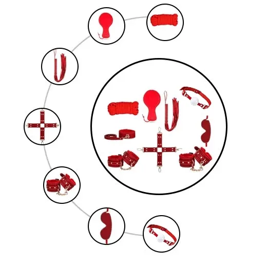 9Pcs Luxury Red BDSM Kit