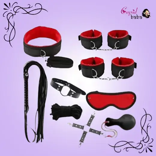 9Pcs Luxury Black/Red BDSM Kit