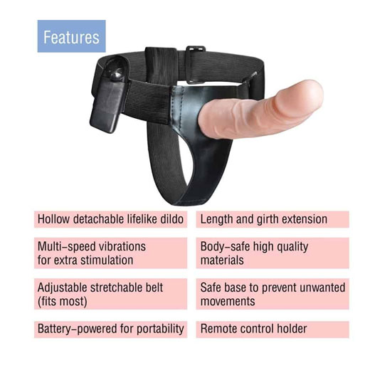 Vibrating Adjustable Hollow Strap-On Harness Flesh Dildo