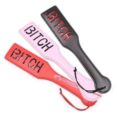 Adult Game BITCH PU Leather Hand Shank Whip (Pink /Black)