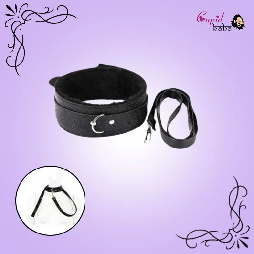 Black Collar with Leash Fetish BDSM Dog Slave