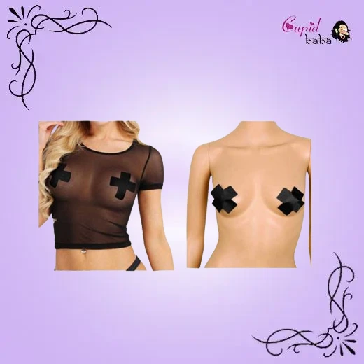 Black Cross leather Nipple Covers