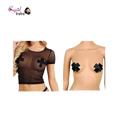 Black Cross leather Nipple Covers