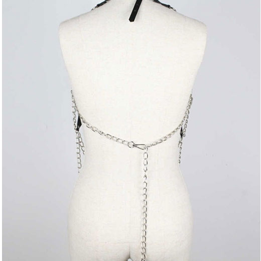 Sexy Star Faux Leather Body Harness Metal Chain Crop Top For Women