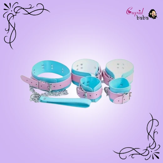 Bondage kit, handcuffs, ankle cuffs, collar and leash