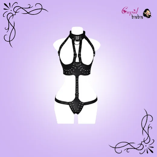 Bondage of Leather Harness Overbust Corset Bustier Bondage