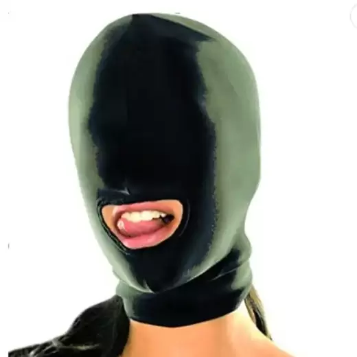 Bdsm Hood Fetish Locking Open Mouth Mask black