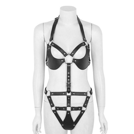 Bondage Women Sexy Black Bodysuit Belt Chastity