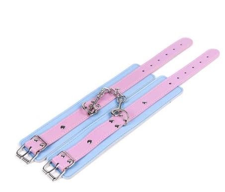 Bondage Restraints Blue and Pink PU Leather Hand Cuffs