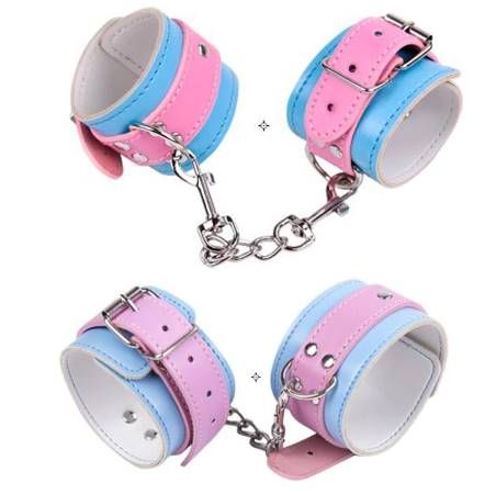 Bondage Restraints Blue and Pink PU Leather Hand Cuffs
