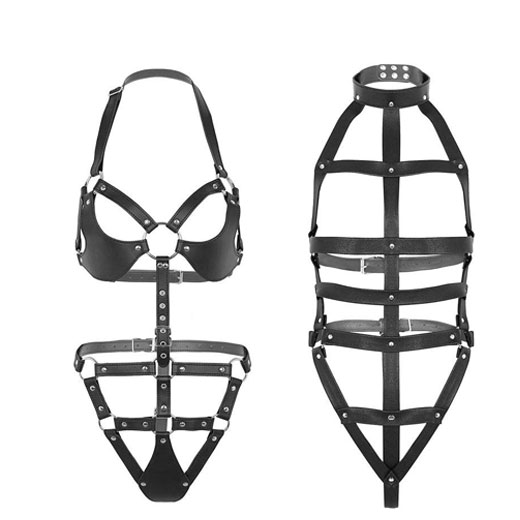 Bondage Women Sexy Black Bodysuit Belt Chastity