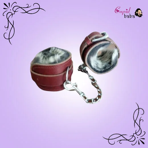 Brown Leather handcuffs with fur