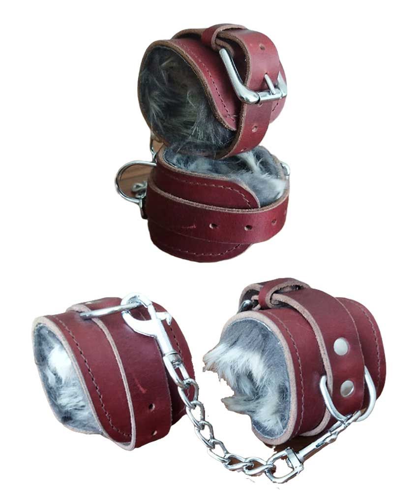 Brown Leather handcuffs with fur