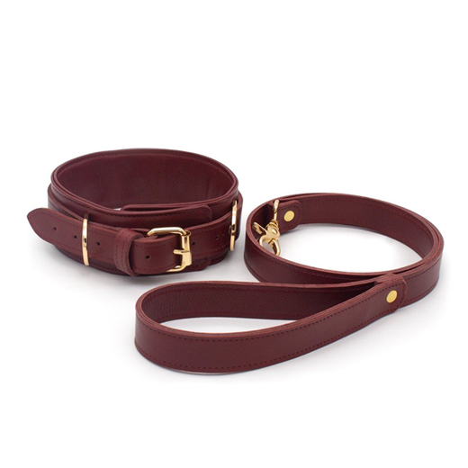 Burgundy Bondage Leather Restraint Set, Cuffs, and Collar