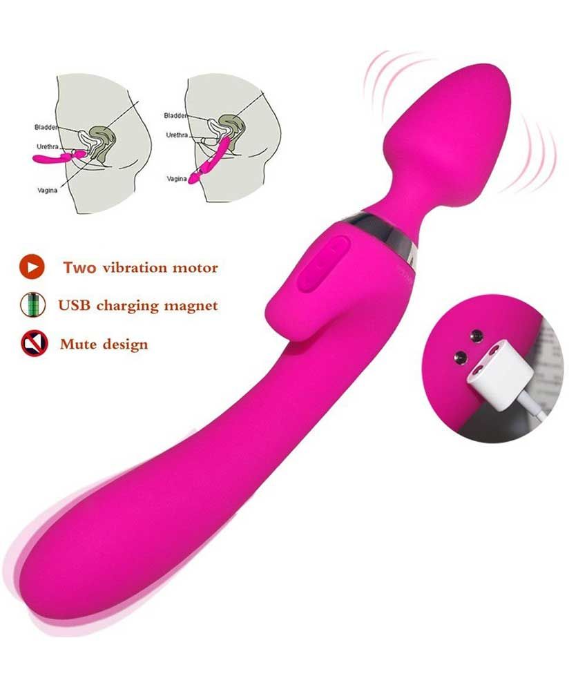 Dual Vibrators G-Spot Woman USB Rechargeable Magic Wand Massager