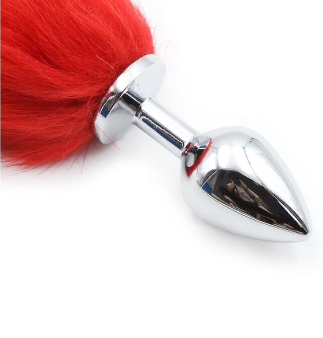 Red Fox Tail Stainless Steel Anal Plug