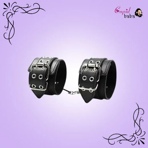Fetish Black Leather Wrist Restraints Sexy Costume Cosplay Slave Hand Cuffs