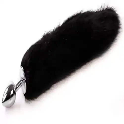 Black Fox Tail Stainless Steel Anal Plug