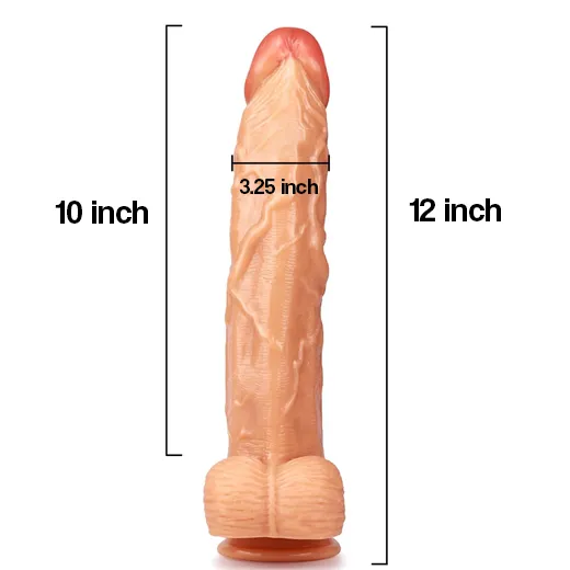 King Size 12 inch Huge Cock Dildo with Hands-Free Suction Cup Base Flesh