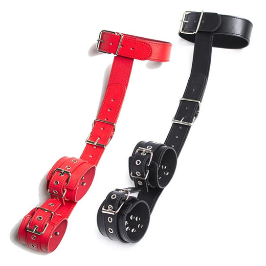 Leather Neck Collar to Hand Restraint Wrist Cuffs Slave Harness Bondage Adult Fetish