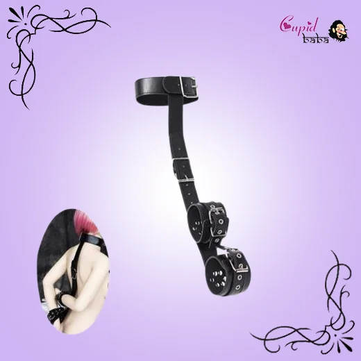 Leather Neck Collar to Hand Restraint Wrist Cuffs Slave Harness Bondage Adult Fetish