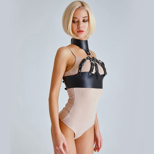 Leather Belt Harness Bust Body Garters Bondage Choker