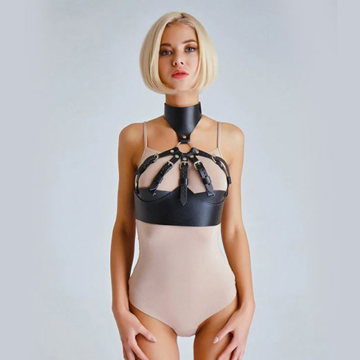 Leather Belt Harness Bust Body Garters Bondage Choker