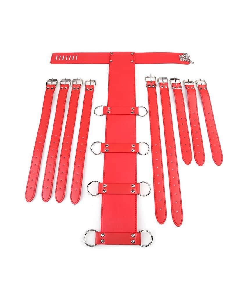 Leather Handcuffs Neck Sleeves Binding Back Tied Hands BDSM