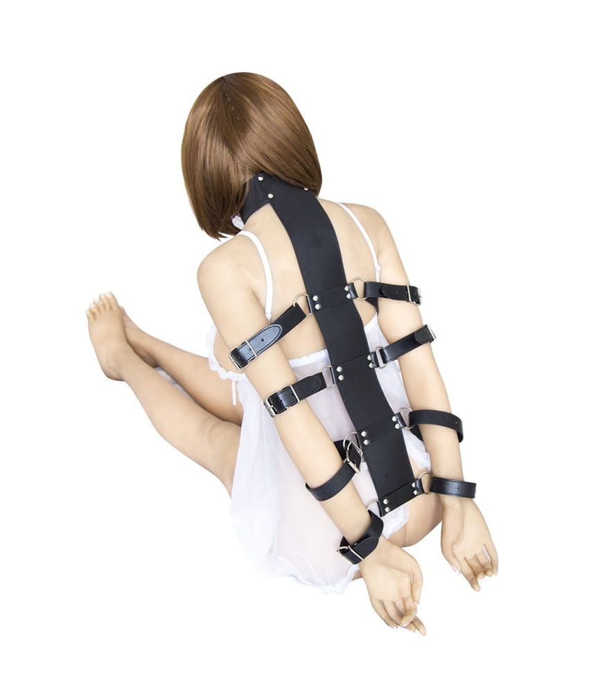 Leather Handcuffs Neck Sleeves Binding Back Tied Hands BDSM