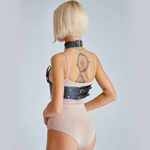 Leather Belt Harness Bust Body Garters Bondage Choker
