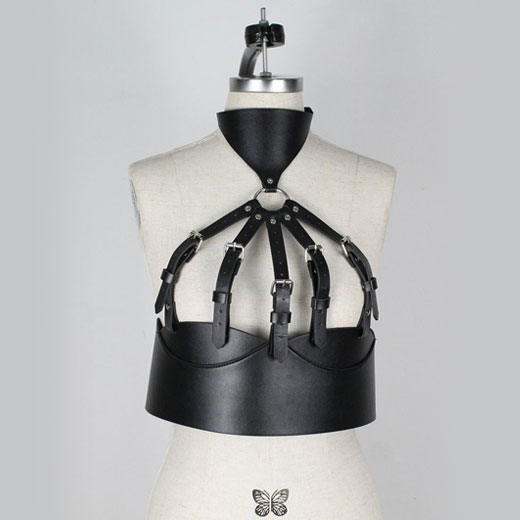 Leather Belt Harness Bust Body Garters Bondage Choker