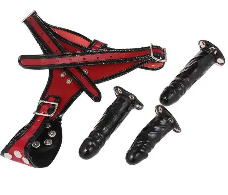 Lesbian 3 Removable Silicone Dildos Erotic Sex Toy Male and Female Chastity Belt