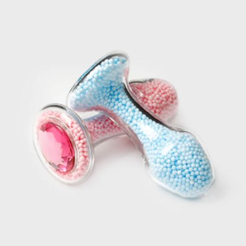 Pink & Blue Foam Beads Glass Dildos