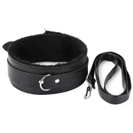 Black Collar with Leash Fetish BDSM Dog Slave