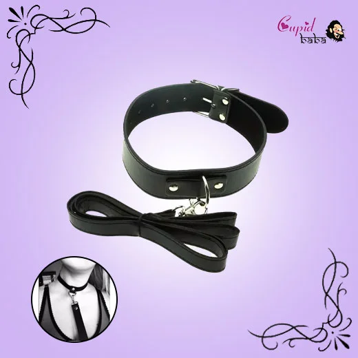 PU Leather BDSM Collar with Leash Fetish Bondage