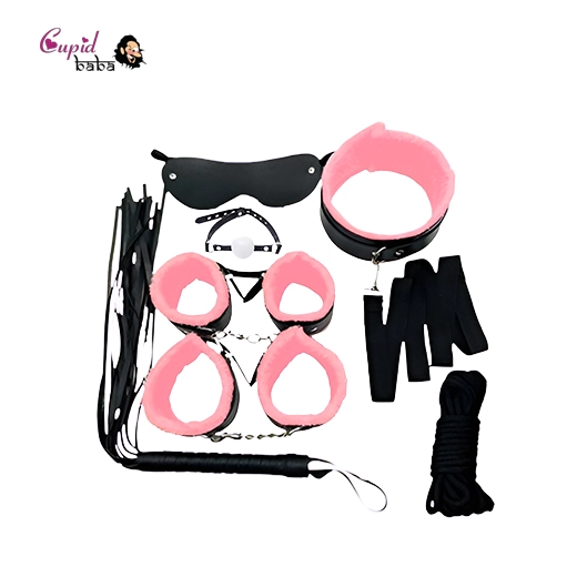 Pink & Black 7 Pcs set BDSM Bondage Kit Handcuffs