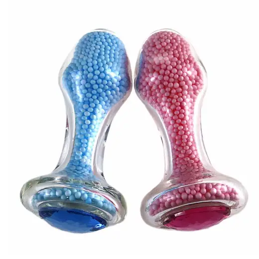 Pink & Blue Foam Beads Glass Dildos