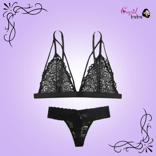 Plus Floral Lace Harness Bralette With Panty