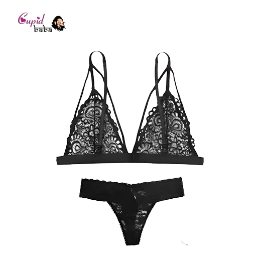 Plus Floral Lace Harness Bralette With Panty