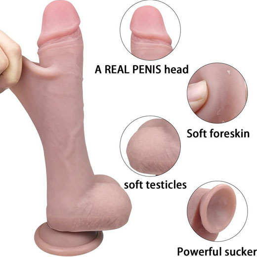 Realistic Dildo with Moving Foreskin & Dual Layered