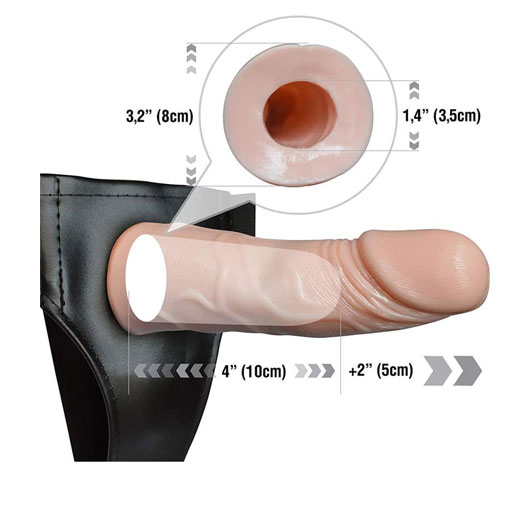 Vibrating Adjustable Hollow Strap-On Harness Flesh Dildo