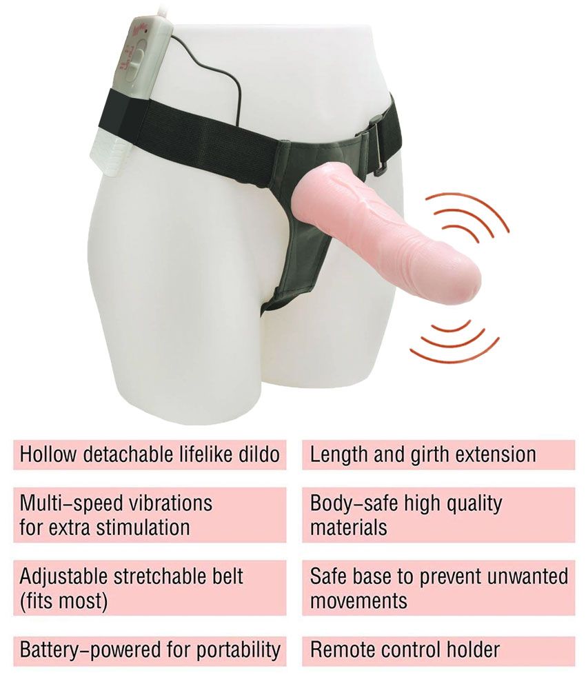 Remote Control 17cm Vibrating Hollow Strap-On Dildo Extender